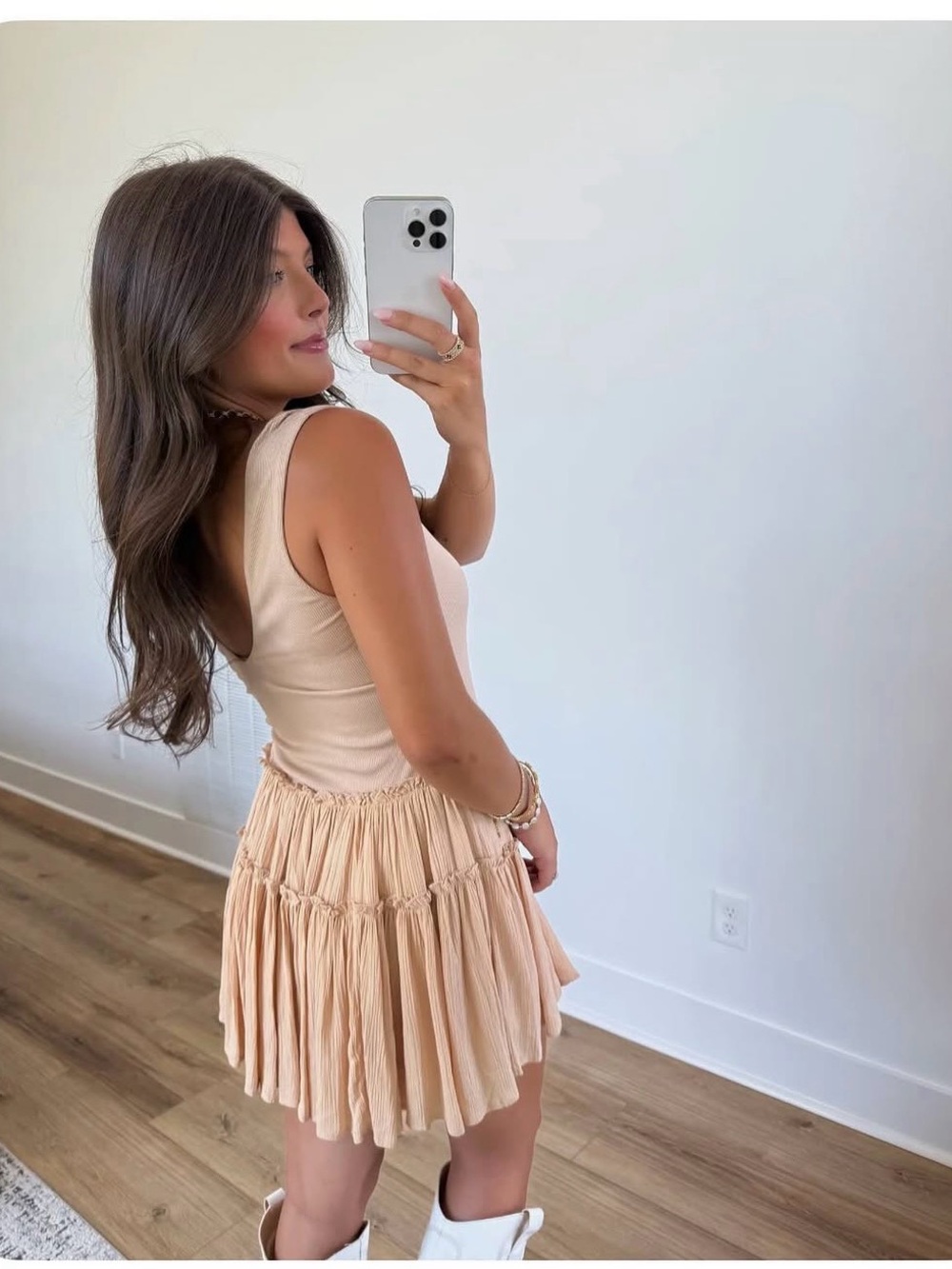 SHOP THE MUSE Sleeveless tan Tiered Mini Dress - Women